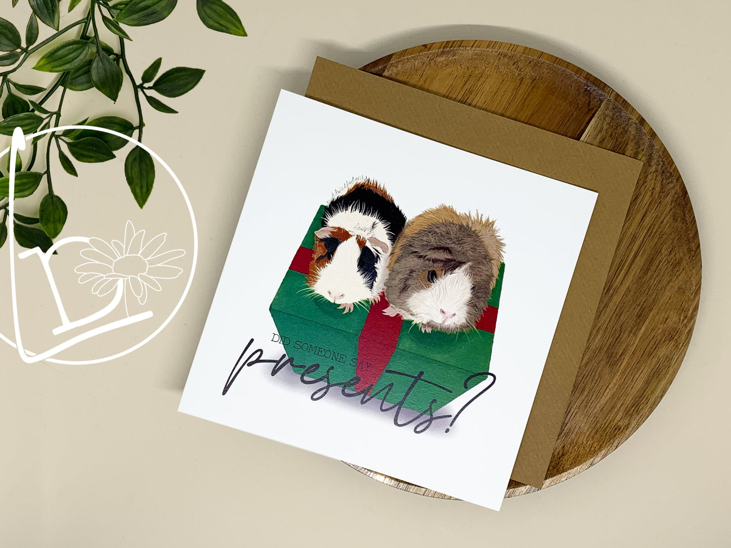 "Presents?" Guinea Pig Christmas Card