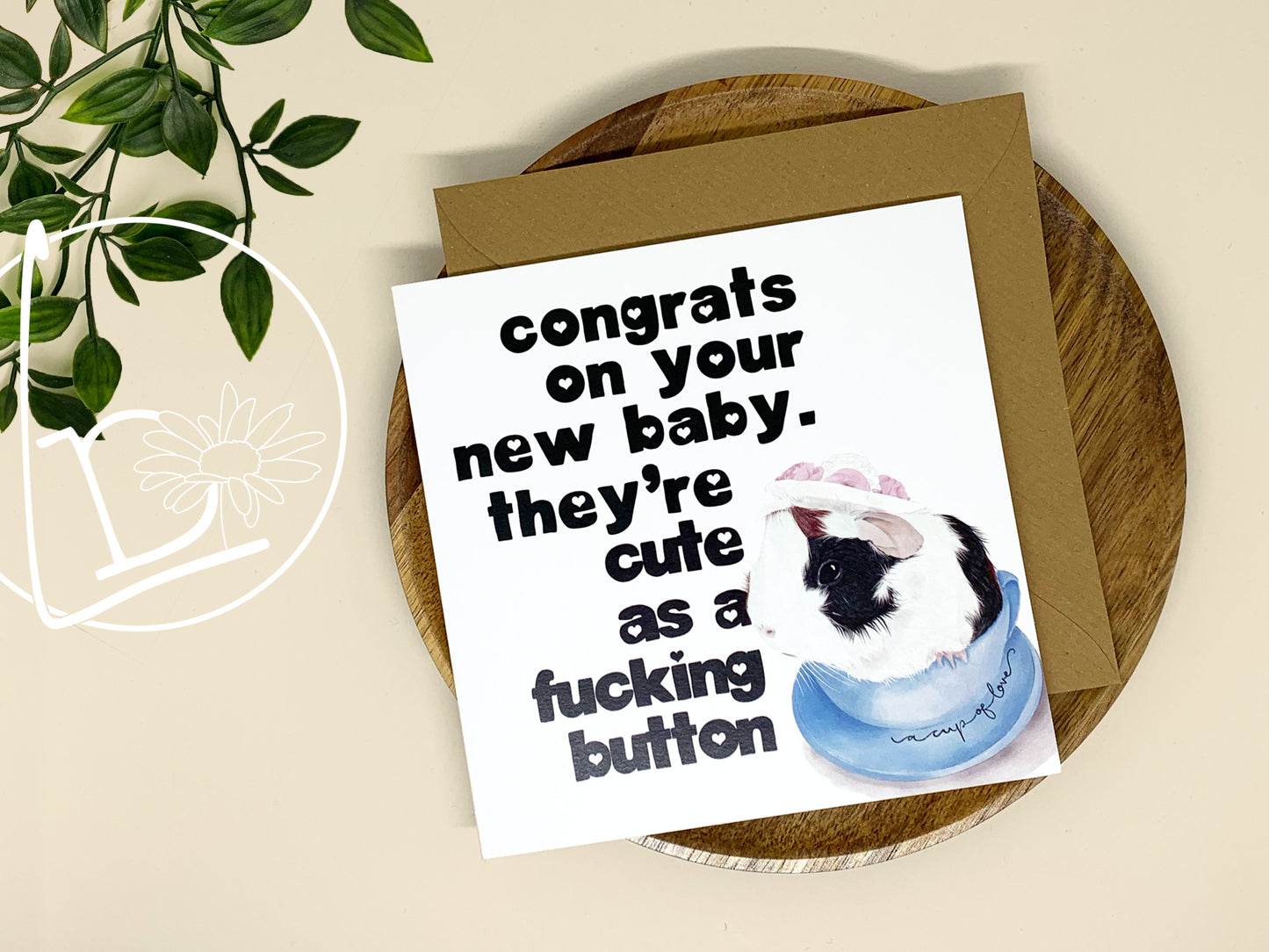 "Cute AF New Baby" Guinea Pig Greeting Card