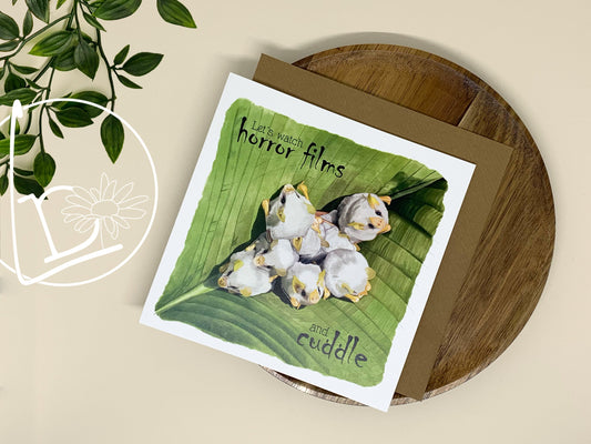 "Cuddle Party" Honduran White Bat Greeting Card