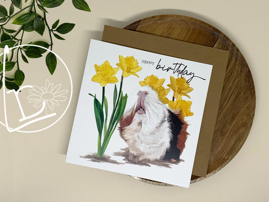 "Birthday Daffodils" Guinea Pig Birthday Card